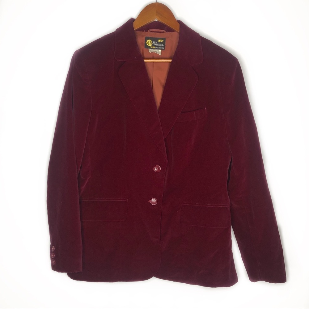 Wheel Velvet Two Button Front Blazer in Wine | 14